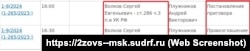 Інформація про розгляд кримінальної справи щодо ексначальника відділу морського управління Росгвардії Сергія Волкова у Другому західному окружному військовому суді Москви. Скріншот