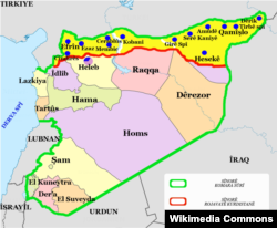 Жовтим позначені території Сирії, переважно населені курдами