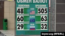 Банер обмінного пункту в Сімферополі, 28 листопада 2014 року