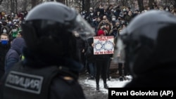 На протестной акции в Москве, 23 января