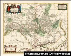 Мапа України другої половини 17-го століття, зроблена на підставі Генеральної карти України Гійома Ле Вассера де Боплана 1648 року. Надрукована в Амстердамі у 1680 році