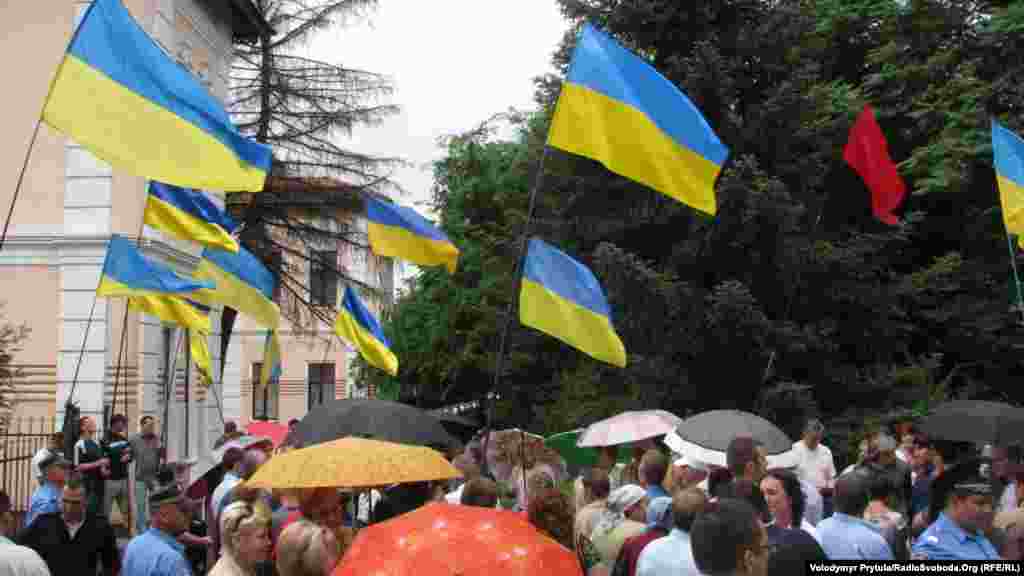 В акції, що проходила, переважно, під державними прапорами і без партійної символіки, взяли участь приблизно 100 осіб